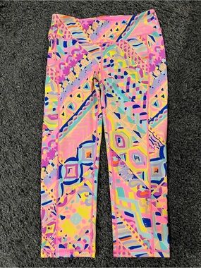 Lilly Pulitzer Luxletic Weekender Crop Leggings Plantain Party Medium POCKET